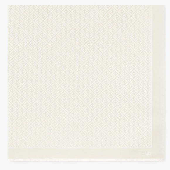 FF Logo Printed Fringe Detailed Silk/Wool Blend Scarf Shawl - Picture 2 of 5